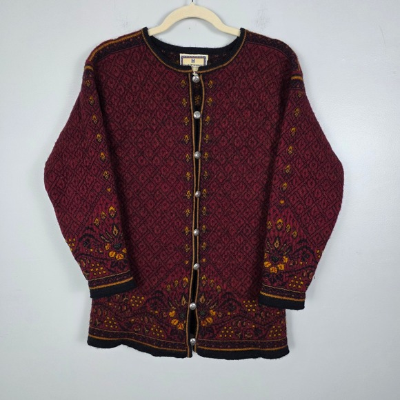 Dale of Norway Wool Cardigan Sweater Women's Small Nordic Pattern Maroon - Picture 1 of 7